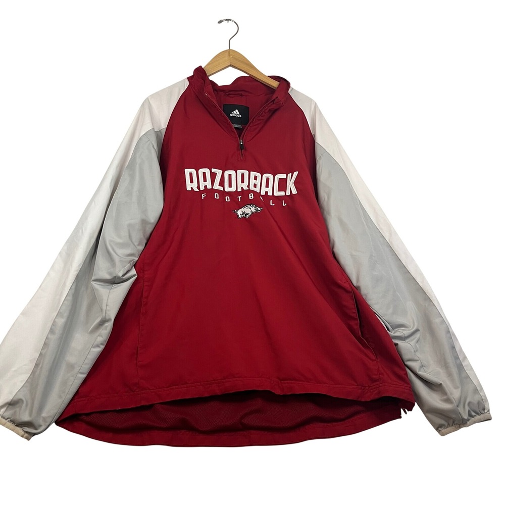 Adidas Arkansas Razorbacks Football Quarter Zip Windbreaker Jacket Mens XL Red